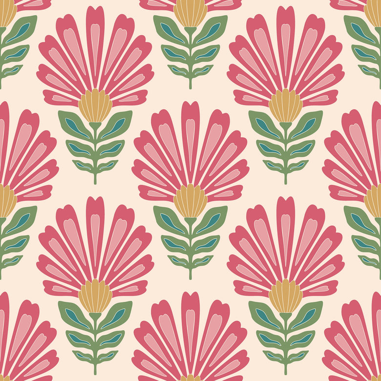 Cut from the same Wood Wallpaper in Rich Red and Pink on Double Cream