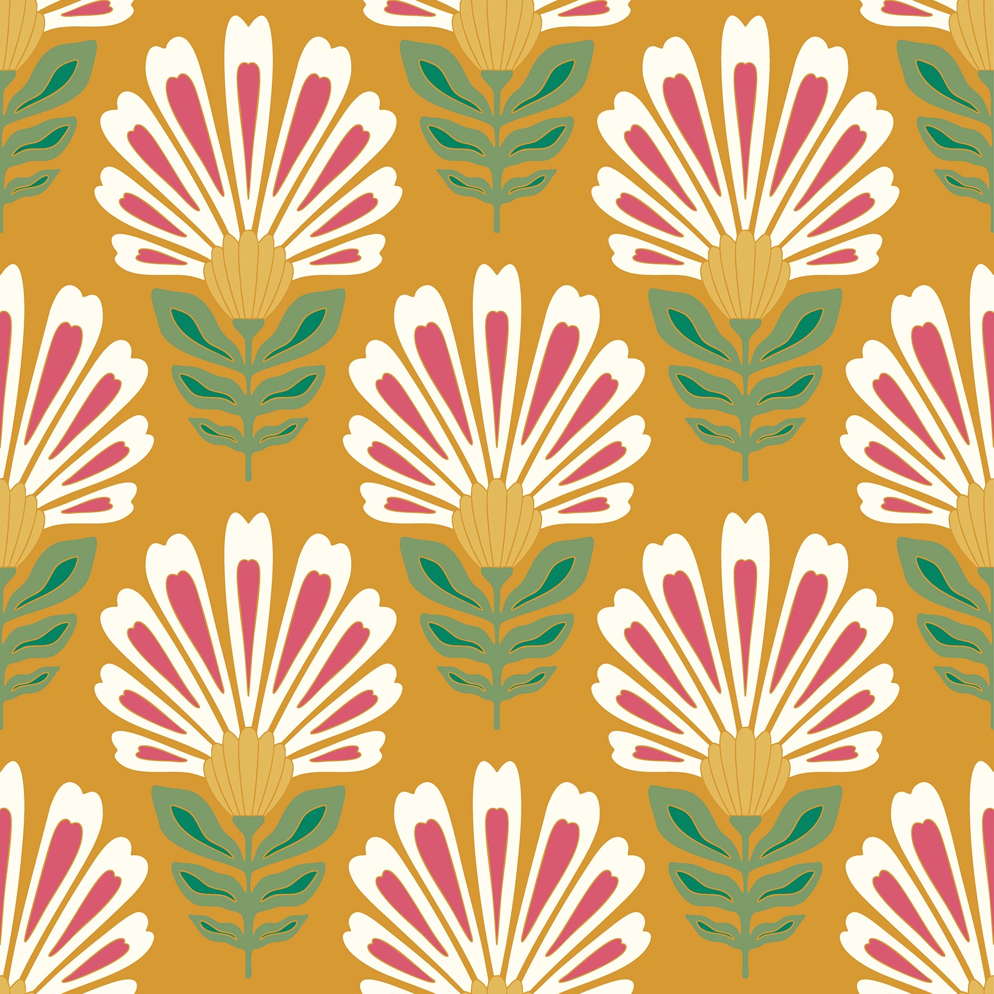 Cut from the same Wood Wallpaper in White and Rich Red on Mustard