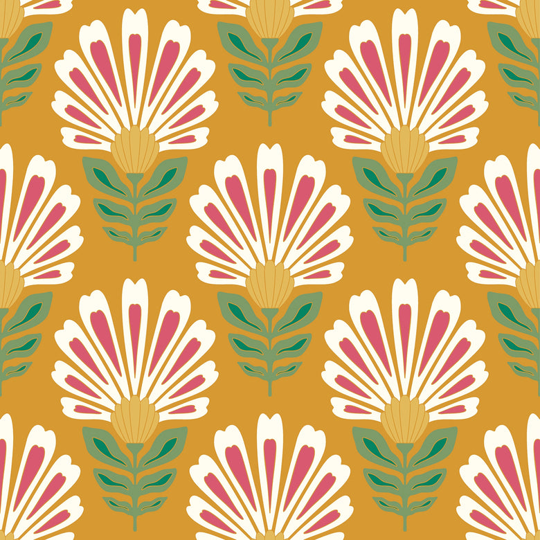 Cut from the same Wood Wallpaper in White and Rich Red on Mustard