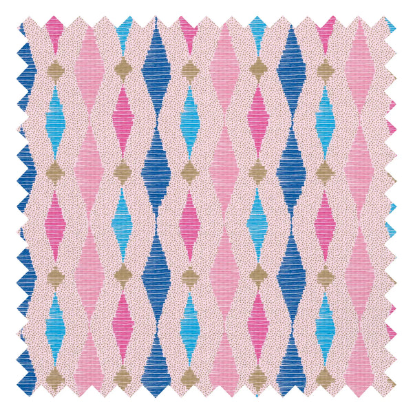 Dashing Diamond Fabric in Cobalt Blue and Pink on Candy Pink