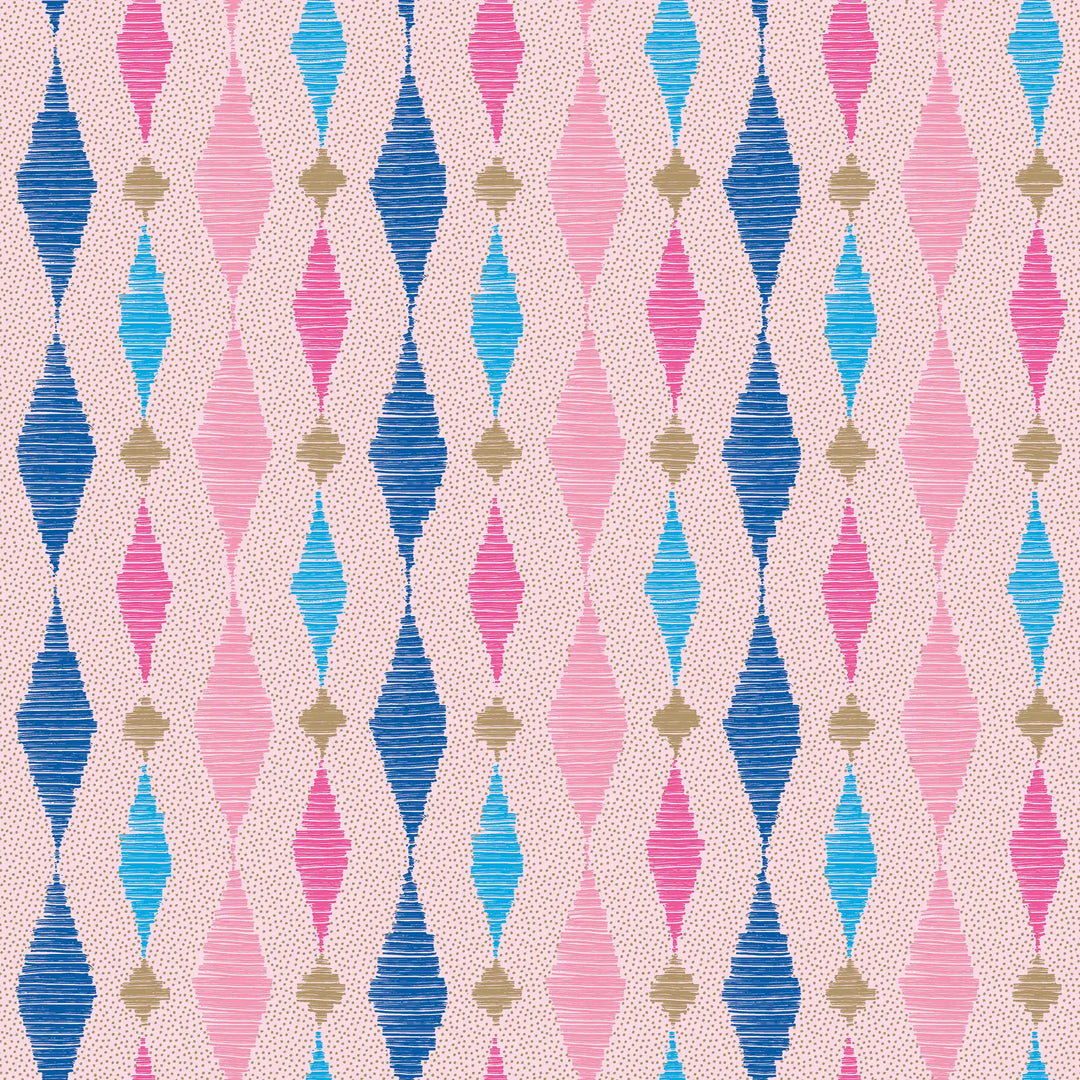 Dashing Diamond Wallpaper in Cobalt Blue and Pink on Candy Pink