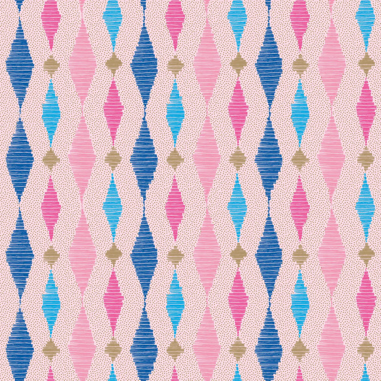 Dashing Diamond Wallpaper in Cobalt Blue and Pink on Candy Pink