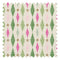 Dashing Diamond Fabric in Greens and Raspberry on Cream