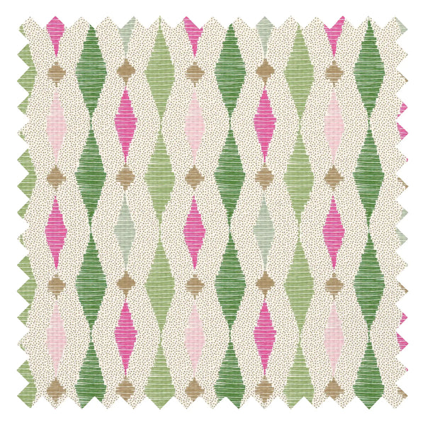 Dashing Diamond Fabric in Greens and Raspberry on Cream