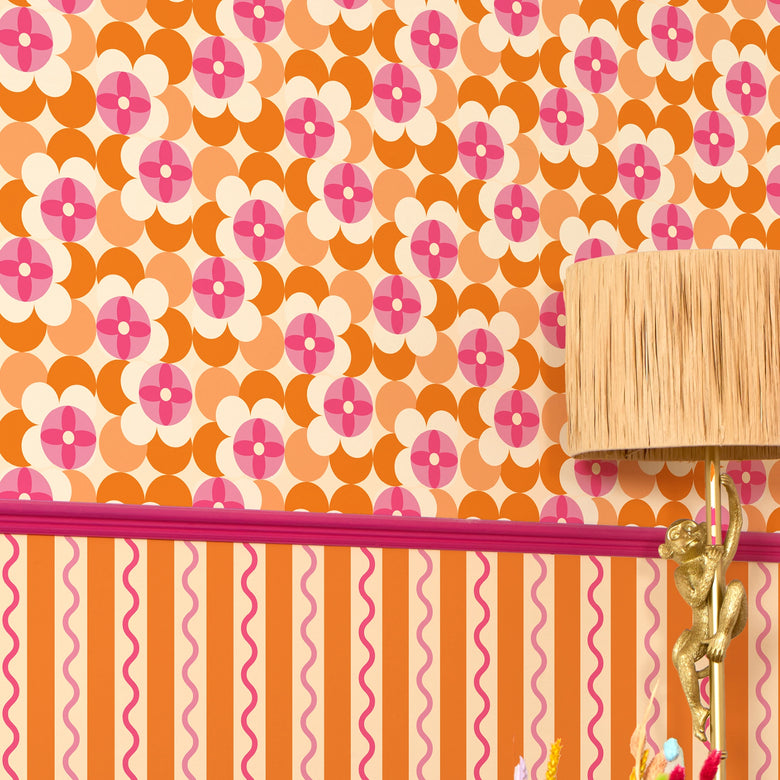 Day Dreamer Wallpaper in Raspberry and Orange Fizz