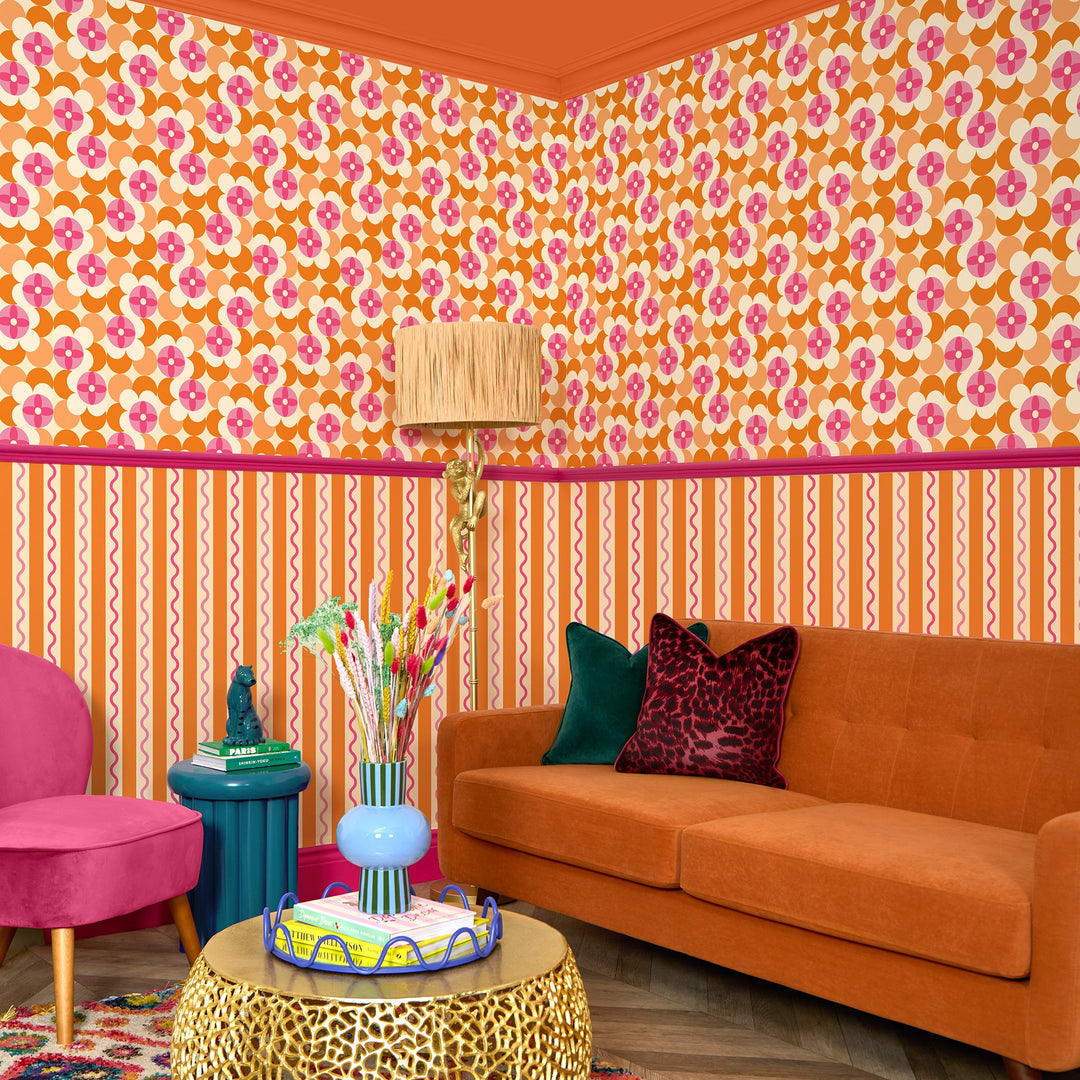 Day Dreamer Wallpaper in Raspberry and Orange Fizz