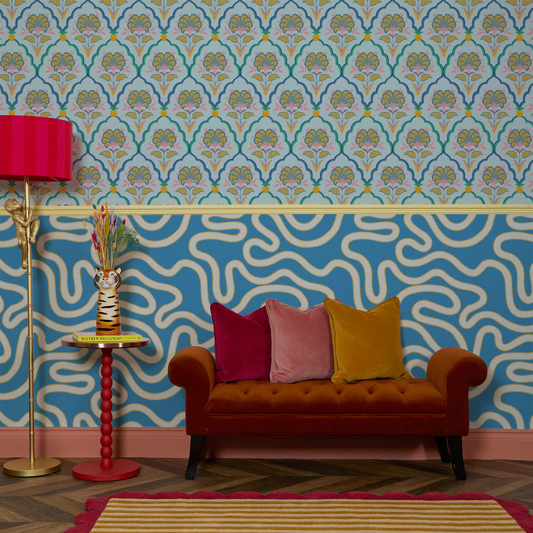 Dotty as a Squiggle Wallpaper in Cobalt Blue and Yellow