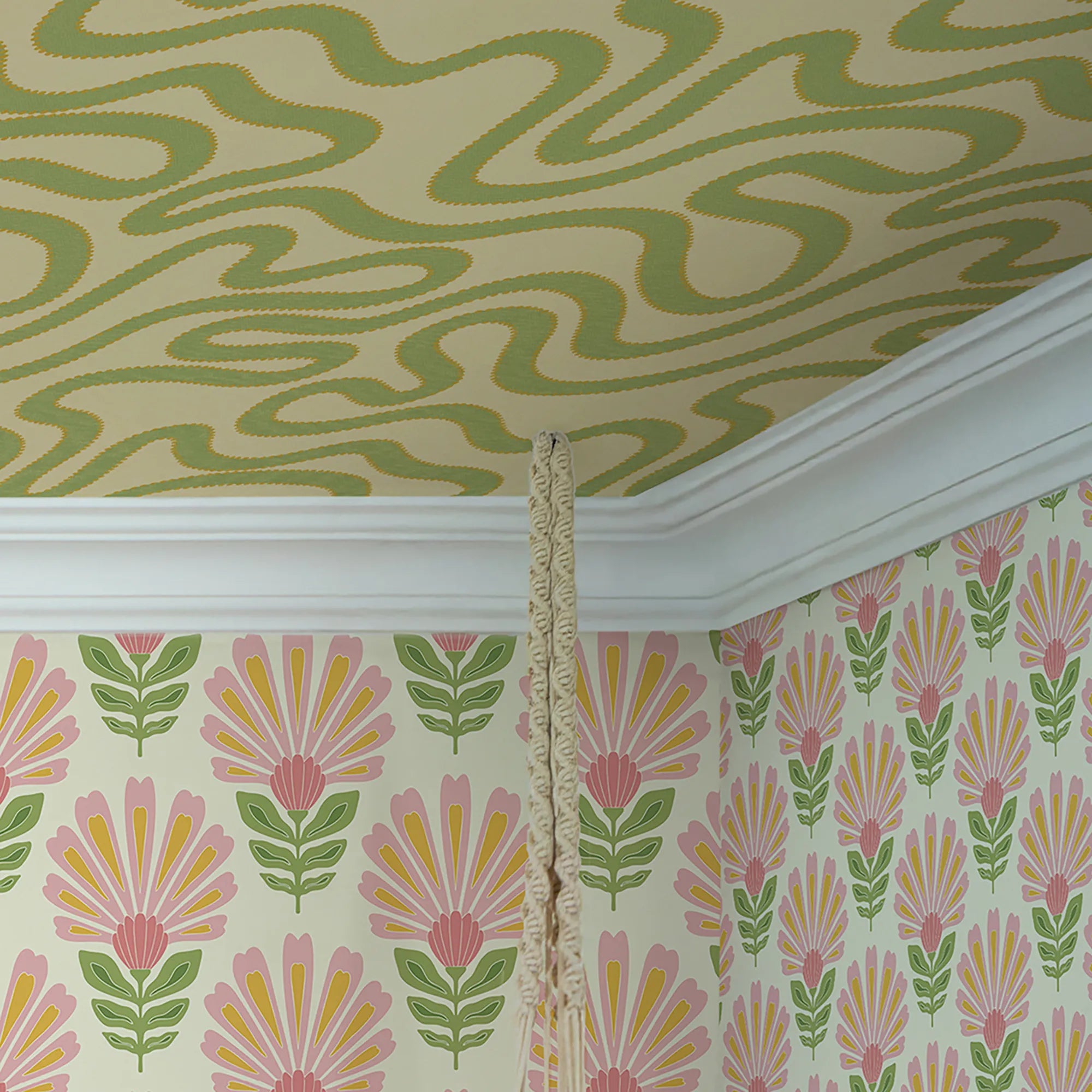 Dotty as a Squiggle Wallpaper in Green and Yellow