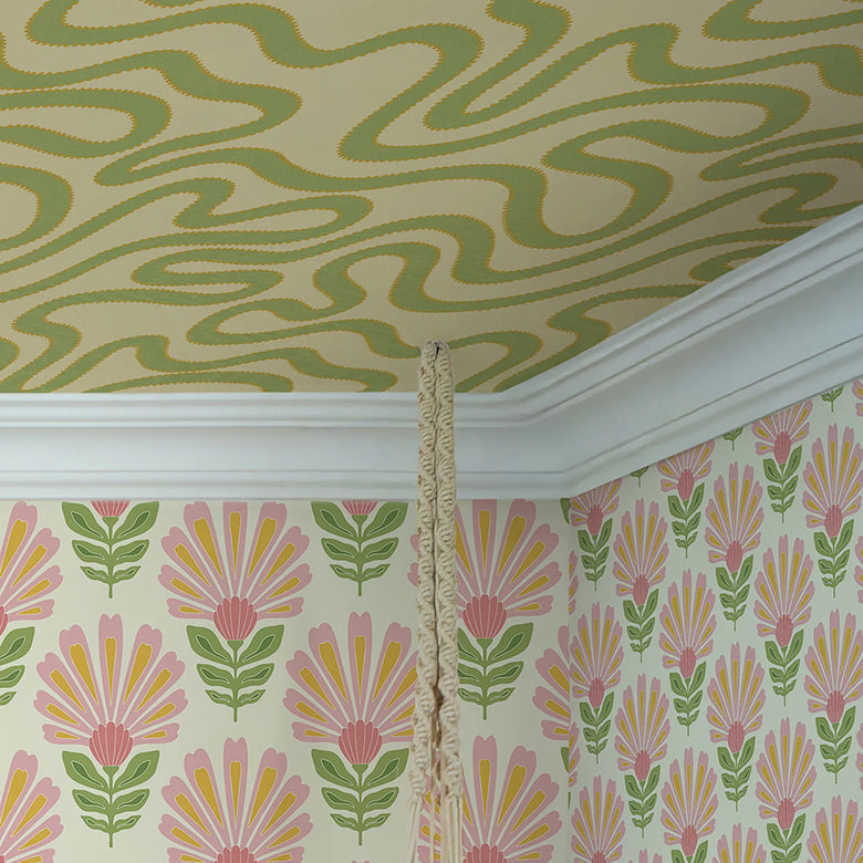 Dotty as a Squiggle Wallpaper in Green and Yellow