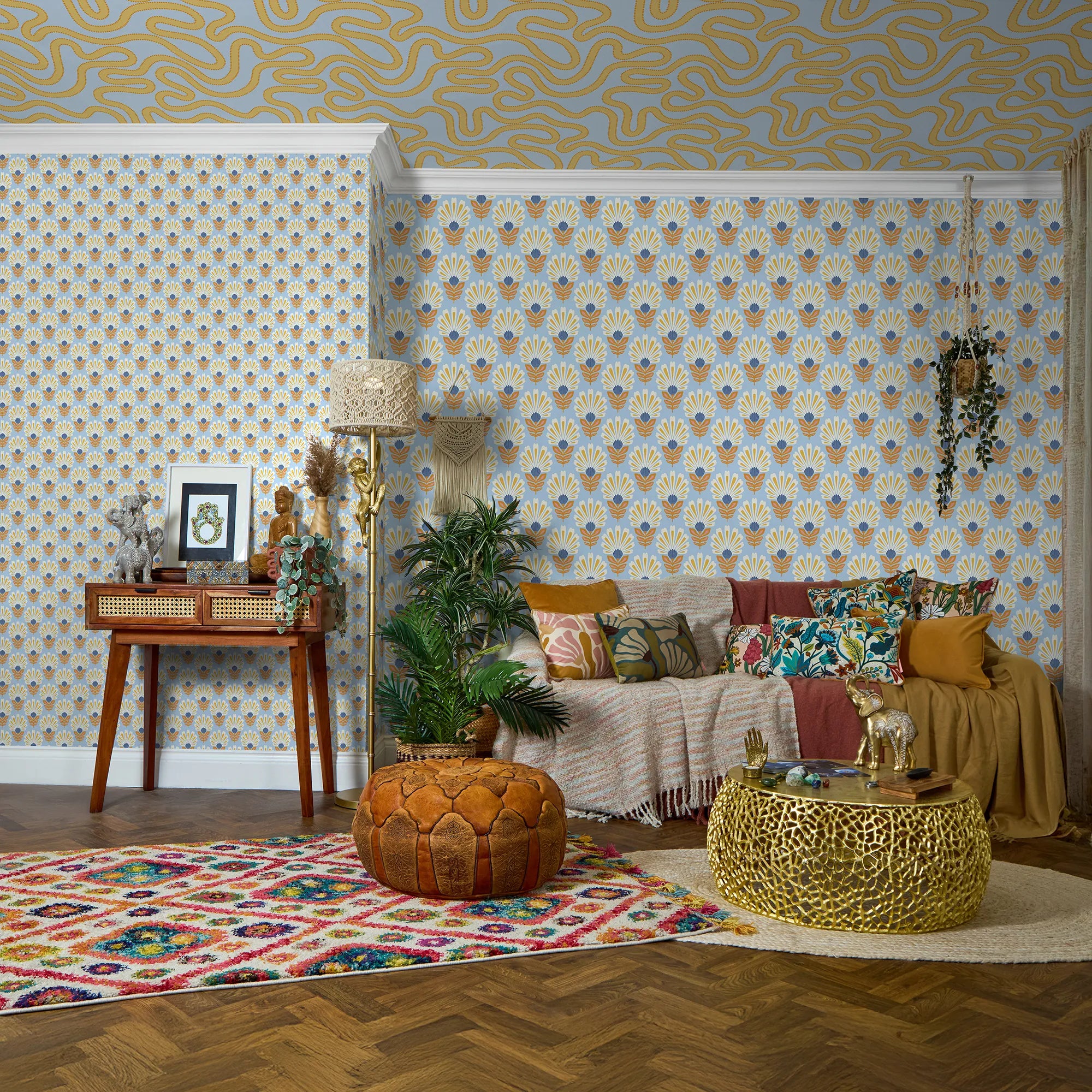 Dotty as a Squiggle Wallpaper in Sky Blue and Yellow