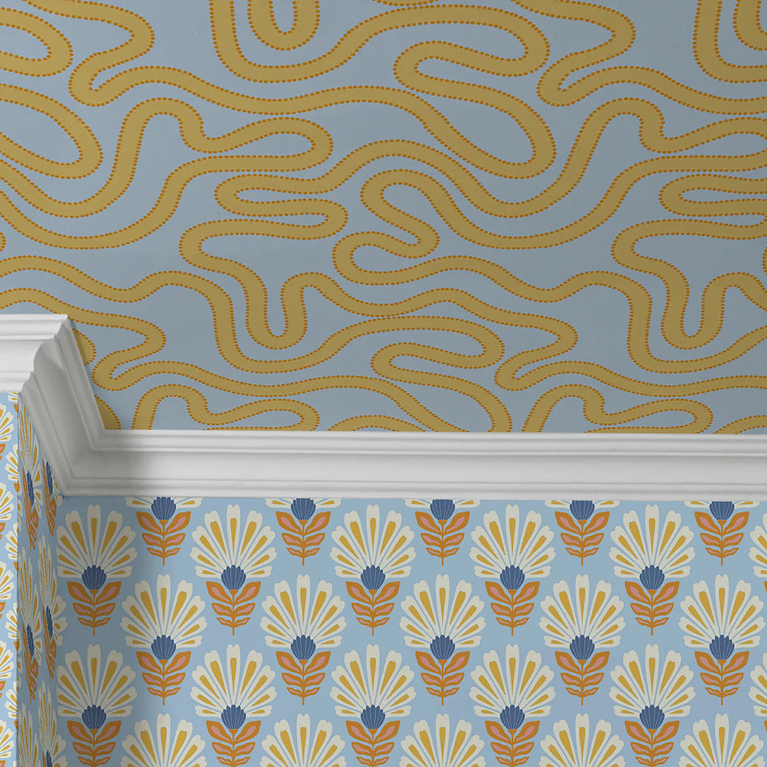 Dotty as a Squiggle Wallpaper in Sky Blue and Yellow