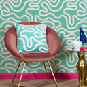 Dotty as a Squiggle Square Cushion in Teal & Pink