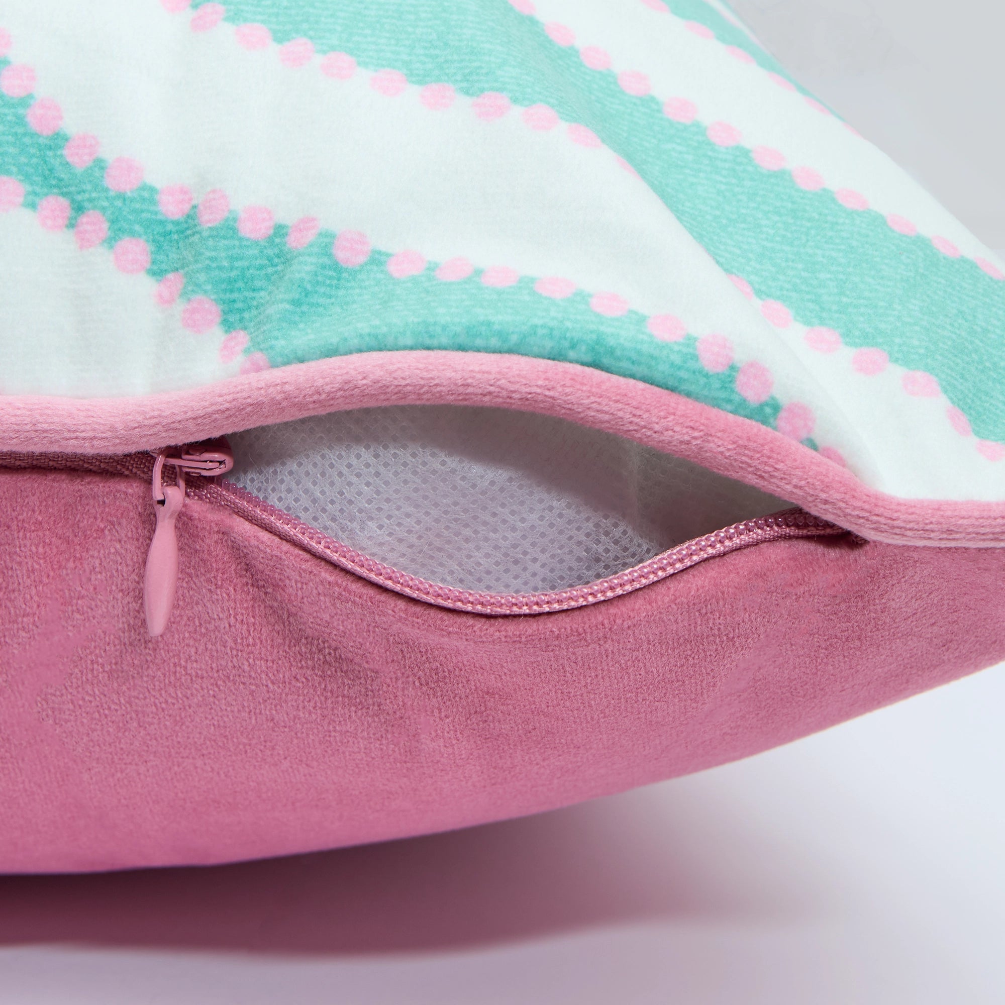 Dotty as a Squiggle Square Cushion in Teal & Pink