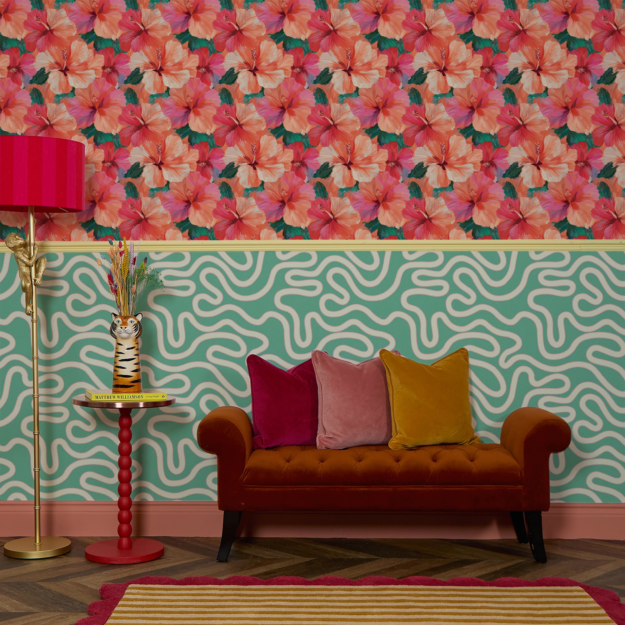 Dotty as a Squiggle Wallpaper in Teal and Pink
