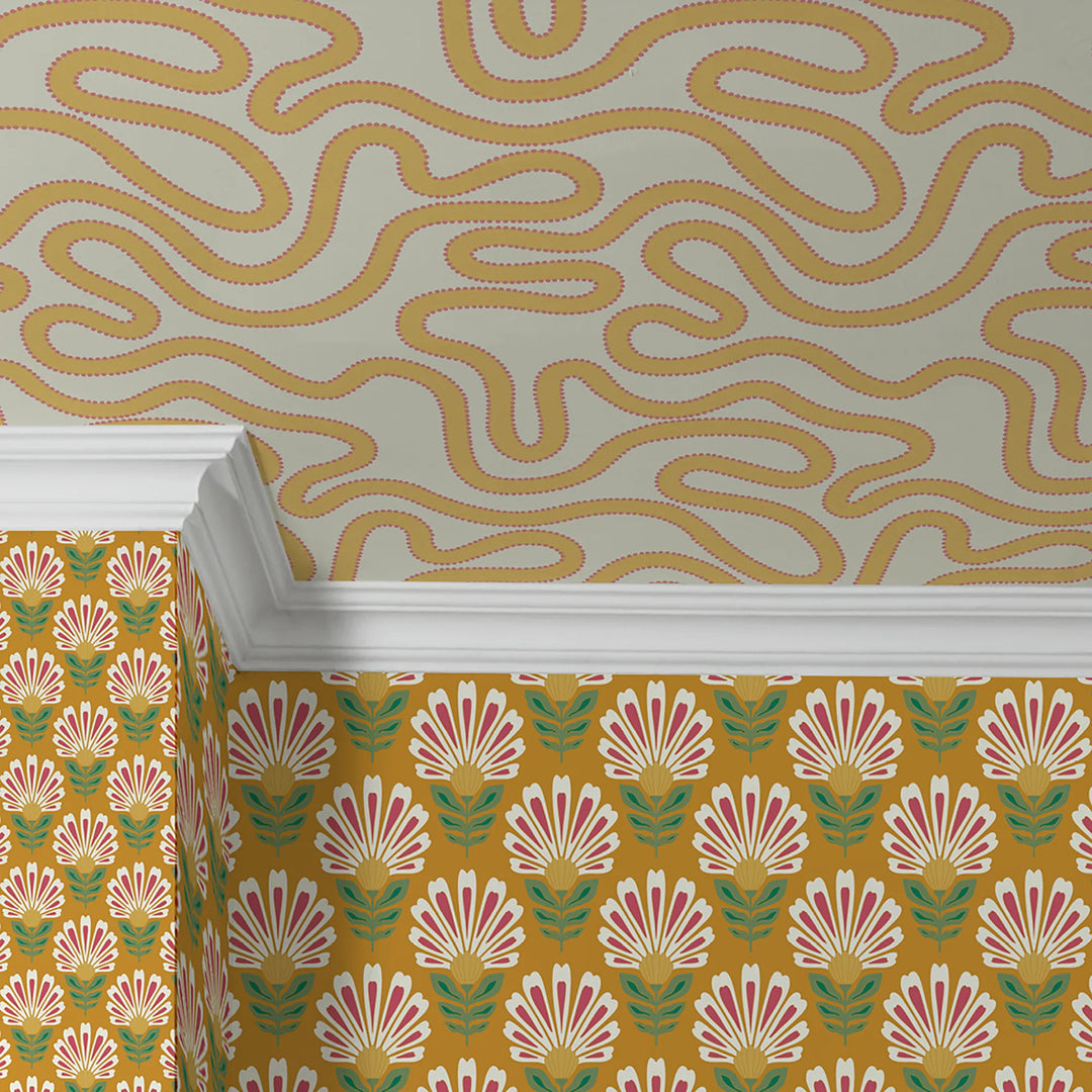 Dotty as a Squiggle Wallpaper in Yellow and Pink