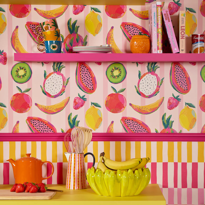 Dragon Fruit Desire Stripe Wallpaper in Candy Pink