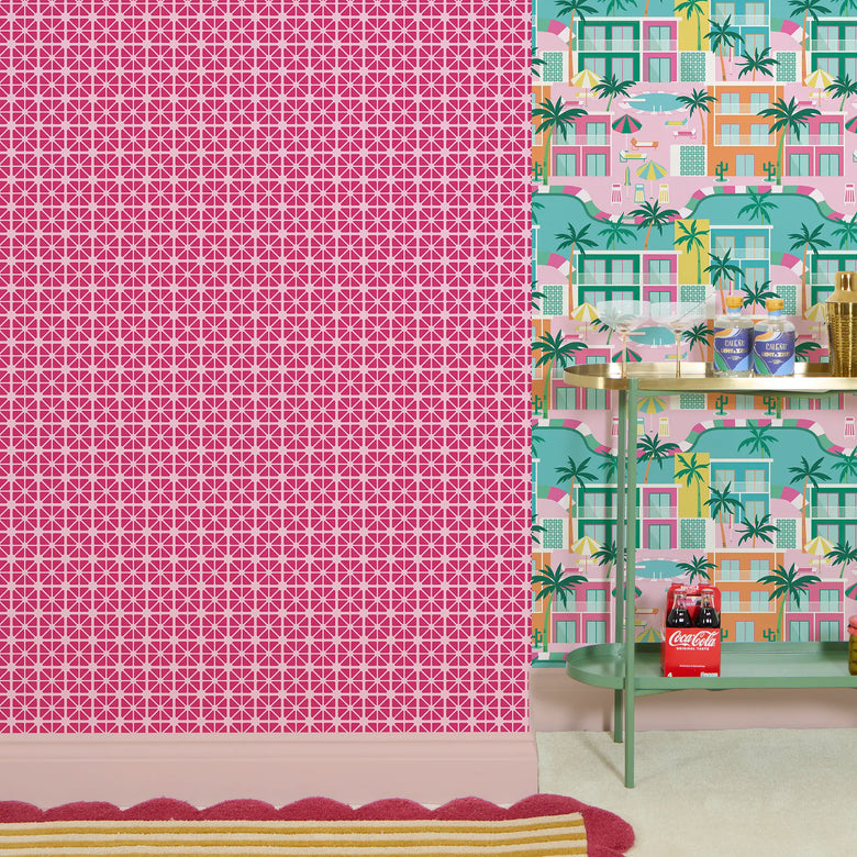 EST Lattice Wallpaper in Hot Pink and Pink