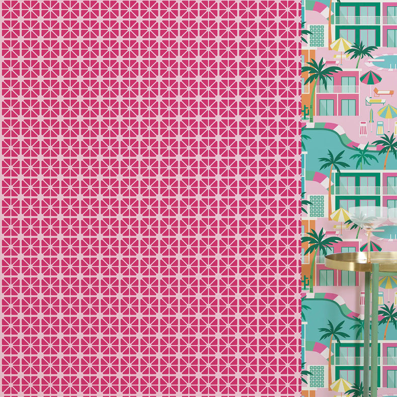 EST Lattice Wallpaper in Hot Pink and Pink