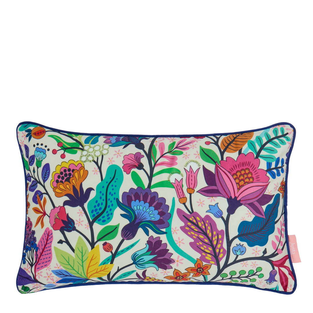 Eclectic Eden Bolster Cushion in Brights on Vintage Cream
