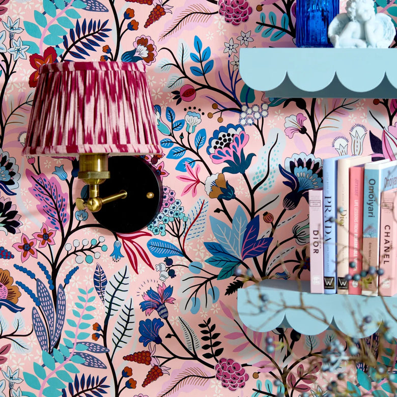Eclectic Eden Wallpaper in Pink and Blue Sunset