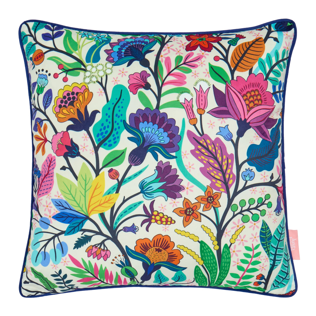 Eclectic Eden Square Cushion in Brights on Vintage Cream