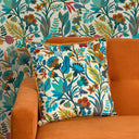 Eclectic Eden Square Cushion in Teal, Tan on Vintage Cream