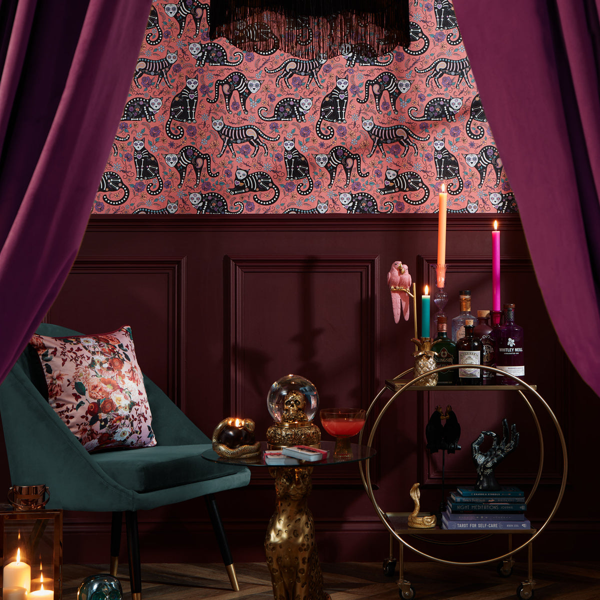 El Gato Wallpaper in Peachy Pink Lust Home — free download