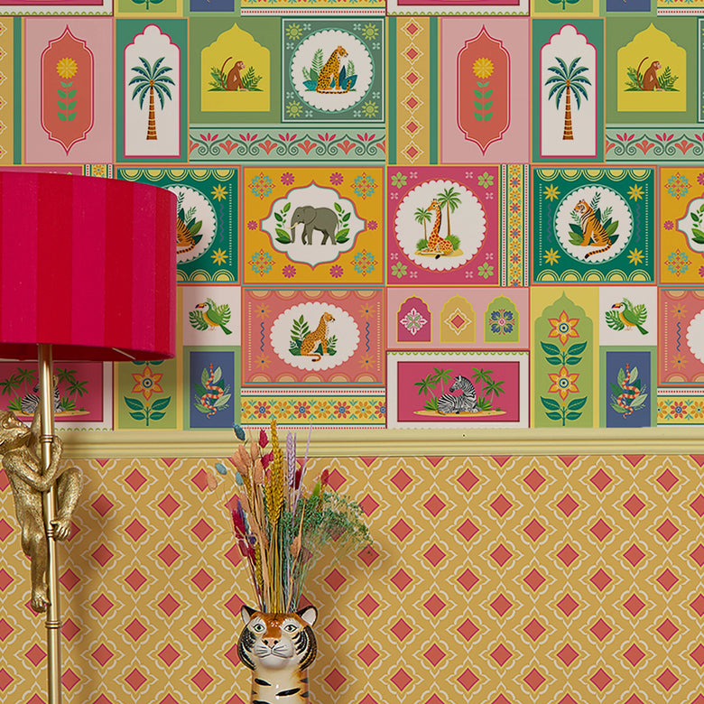 Exotic Marigold Wallpaper in Yellows and Hot Pink
