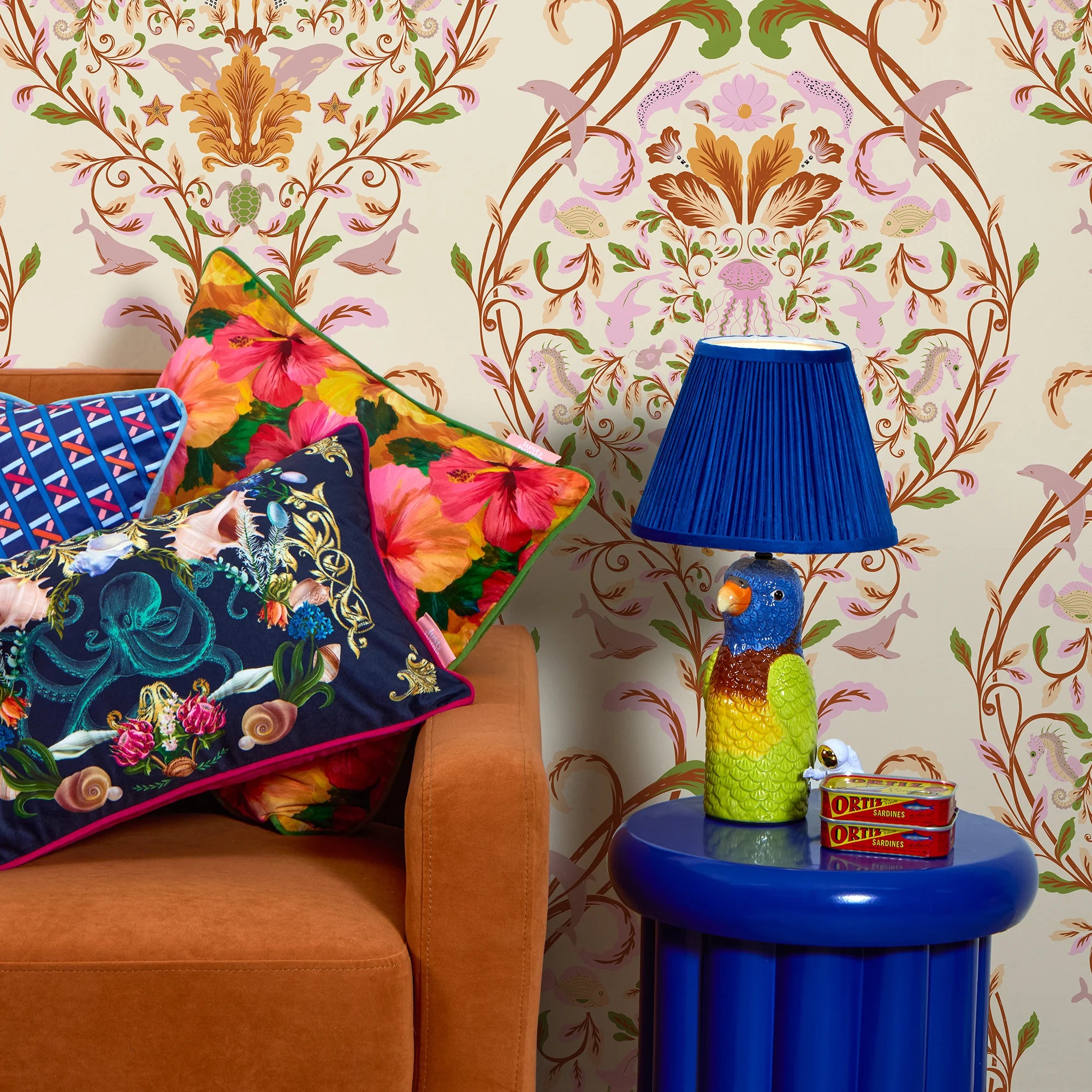 Fantastical Ocean Wallpaper in Blush on The Cat that Licked the Cream