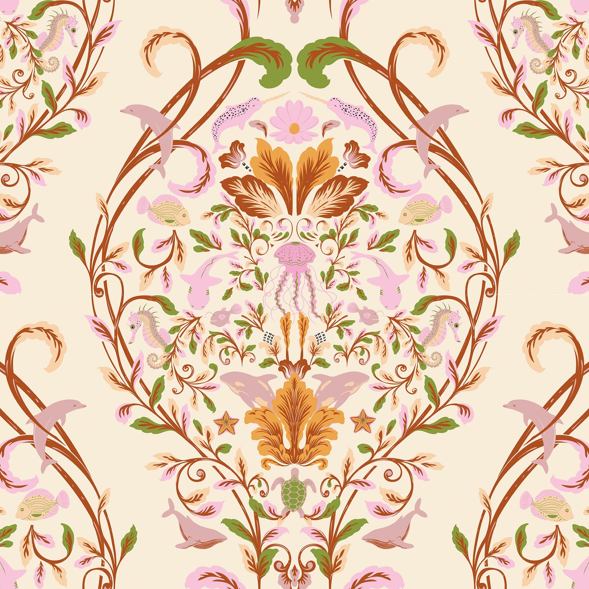 Fantastical Ocean Wallpaper in Blush on The Cat that Licked the Cream