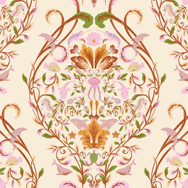 Fantastical Ocean Wallpaper in Blush on The Cat that Licked the Cream