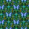 Flutter and Fleur Wallpaper in Blues and Greens on Deep Green