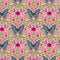 Flutter and Fleur Wallpaper in Blues and Hot Pink on Sweet Pink