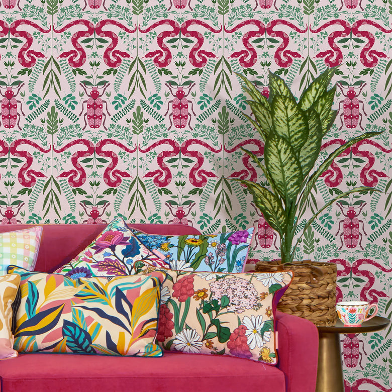 Forest Floor Wallpaper in Hot Pink on Sweet Pink