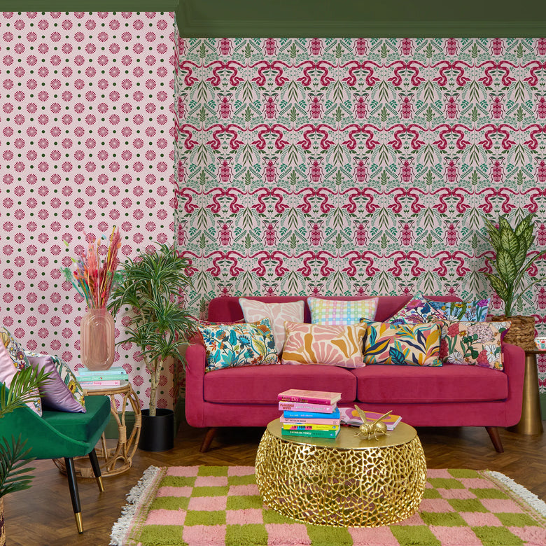 Forest Floor Wallpaper in Hot Pink on Sweet Pink