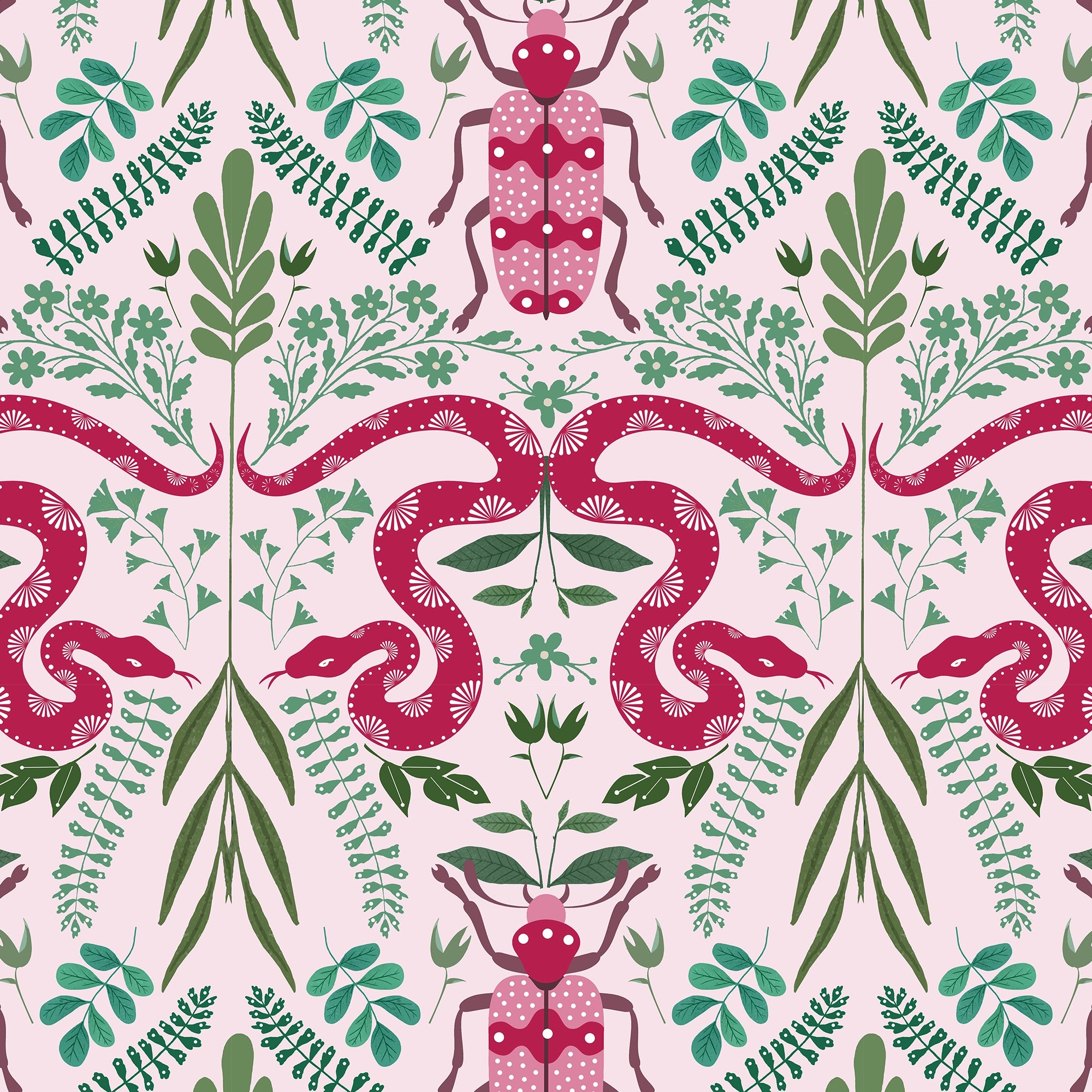 Forest Floor Wallpaper in Hot Pink on Sweet Pink