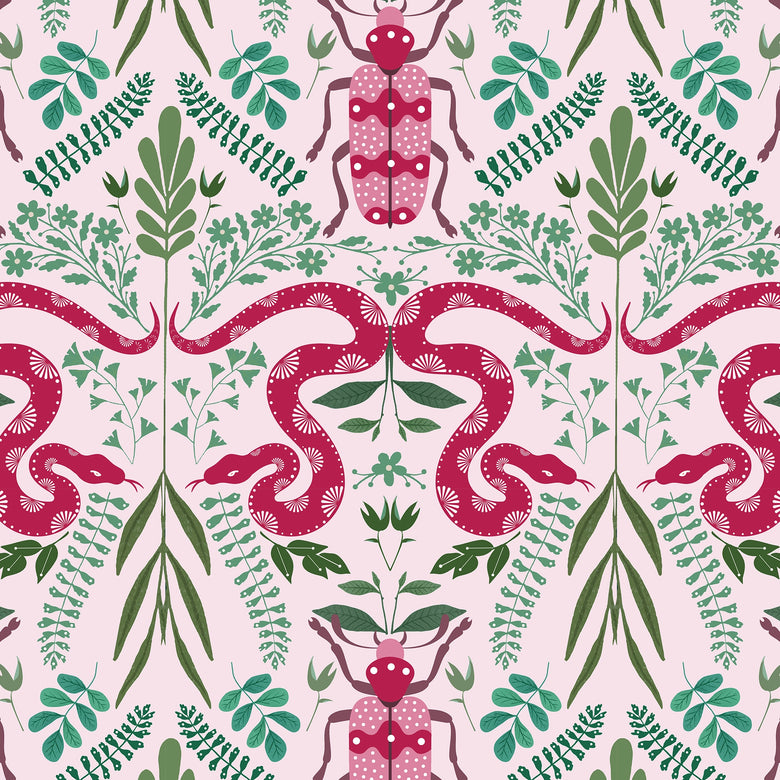 Forest Floor Wallpaper in Hot Pink on Sweet Pink