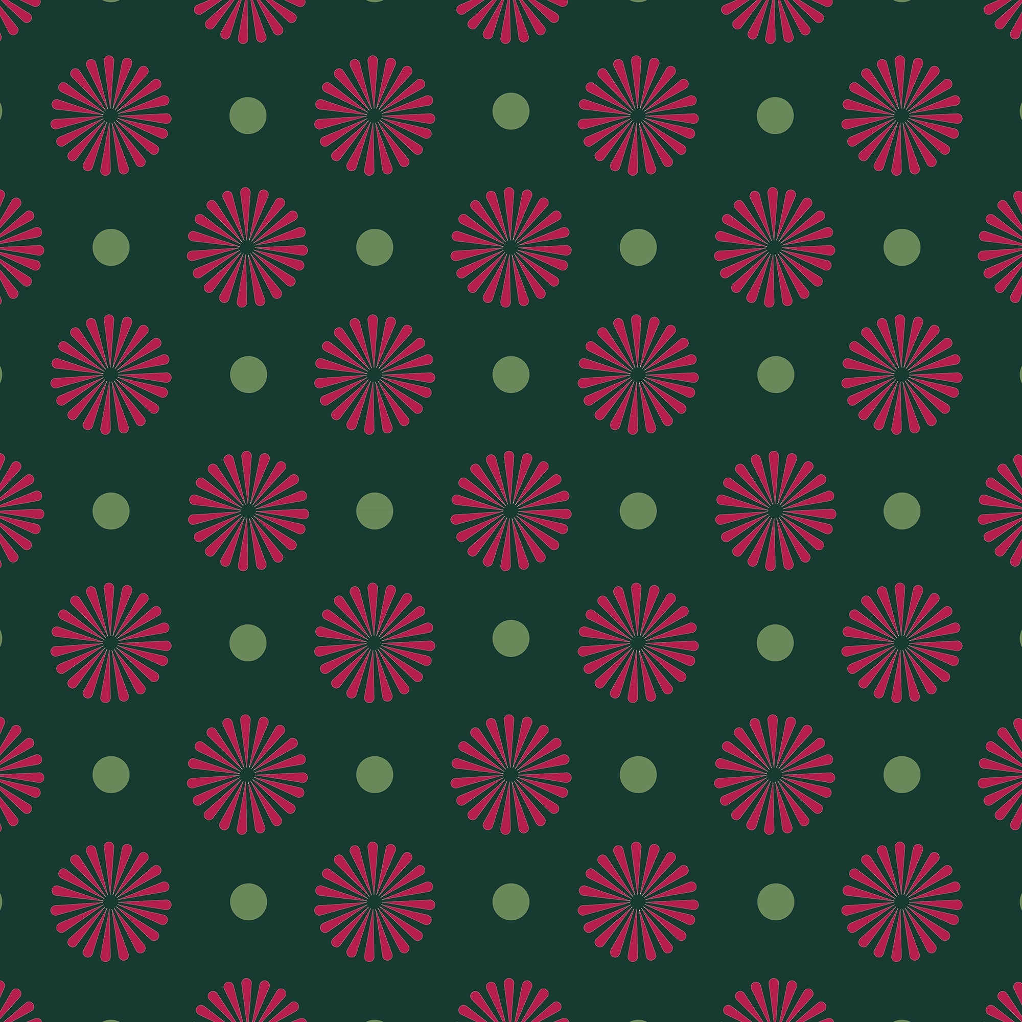 Forest Flora Wallpaper in Hot Pink on Deep Green