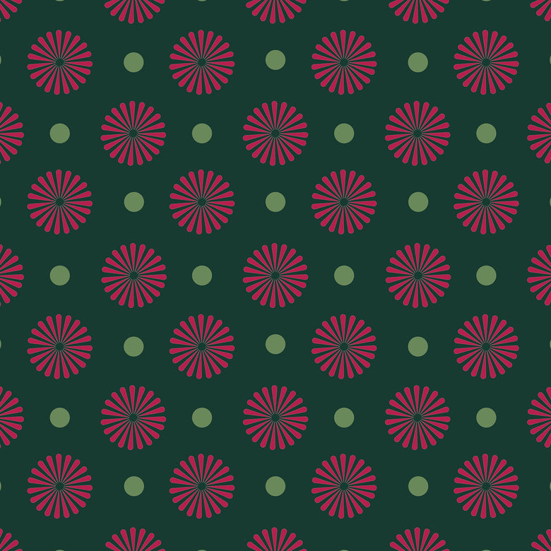 Forest Flora Wallpaper in Hot Pink on Deep Green