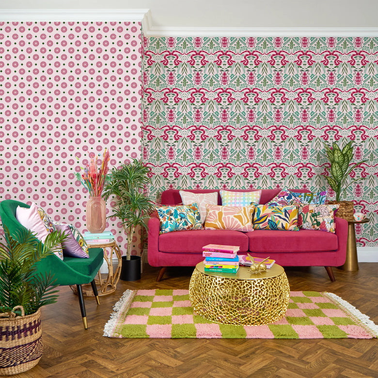 Forest Flora Wallpaper in Hot Pink on Sweet Pink