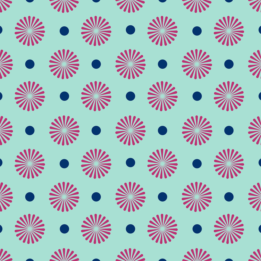 Forest Flora Wallpaper in Hot Pink on Turquoise