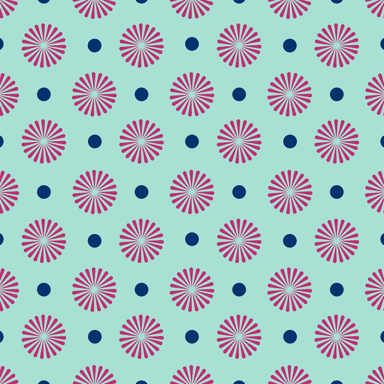 Forest Flora Wallpaper in Hot Pink on Turquoise