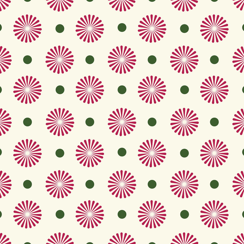 Forest Flora Wallpaper in Hot Pink on Vintage Cream