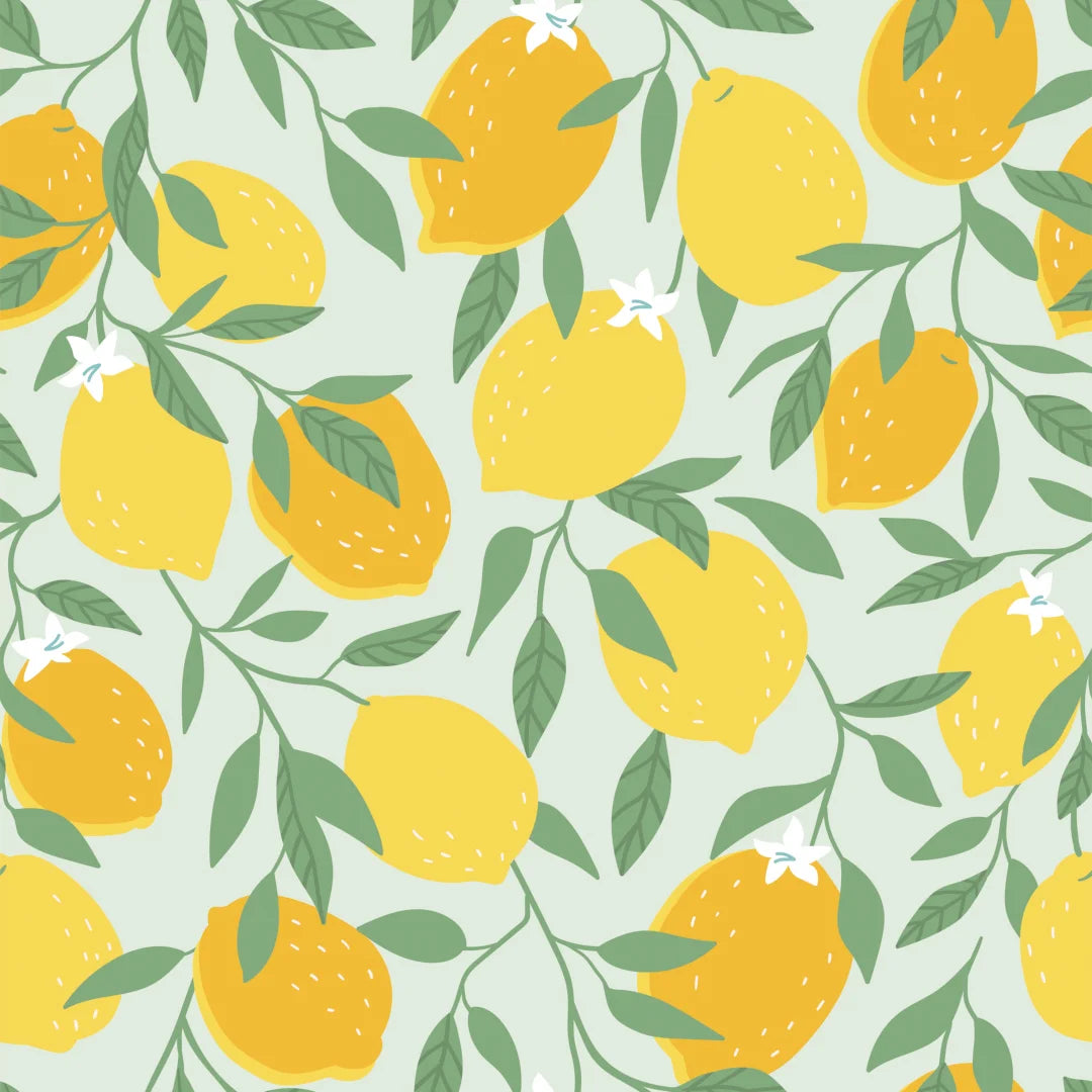 Sample of Freshly Squeezed Wallpaper in Lemon Yellow on Elderflower