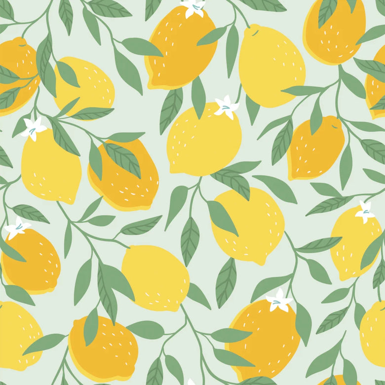 Sample of Freshly Squeezed Wallpaper in Lemon Yellow on Elderflower