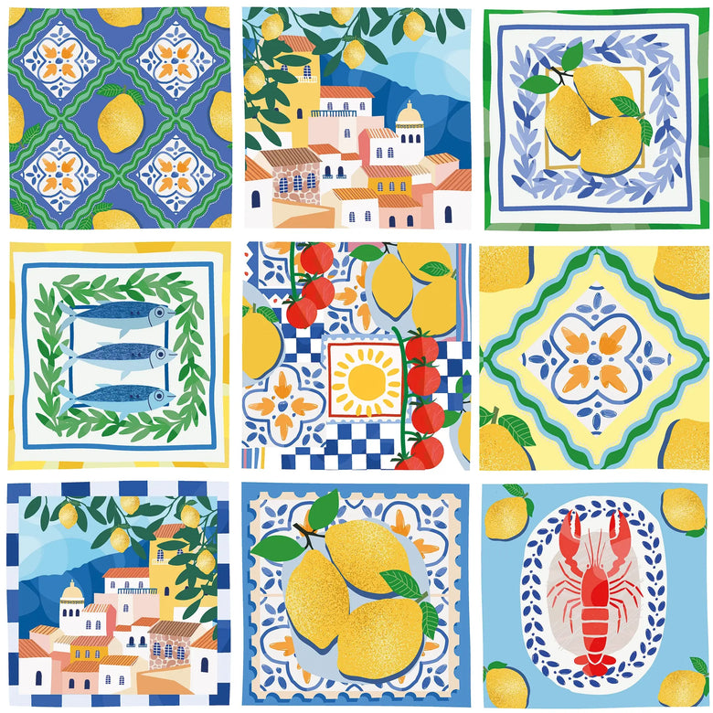 Sample of From Amalfi with Love Wallpaper in Mediterranean Blue and Sorrento Lemon