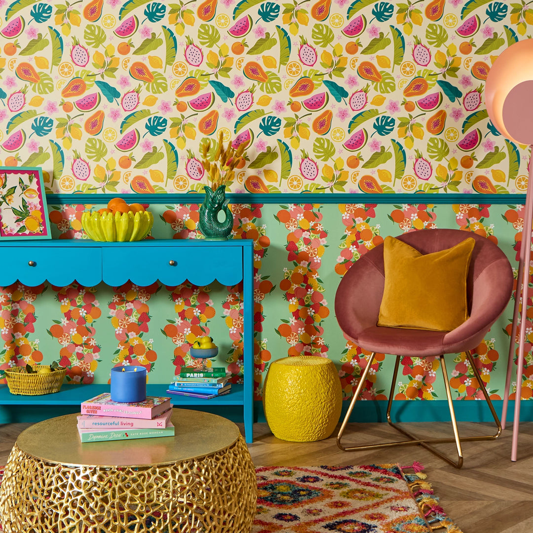 Fruit Cocktail Stripe Wallpaper in Green Apple