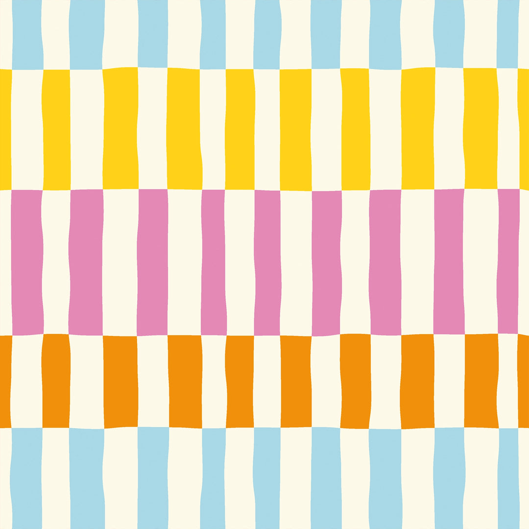 Fruit Salad Sensation Wallpaper in Pink, Sky Blue, Orange and Yellow