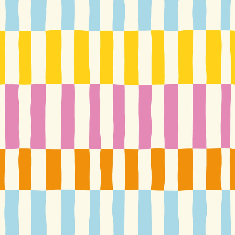 Fruit Salad Sensation Wallpaper in Pink, Sky Blue, Orange and Yellow