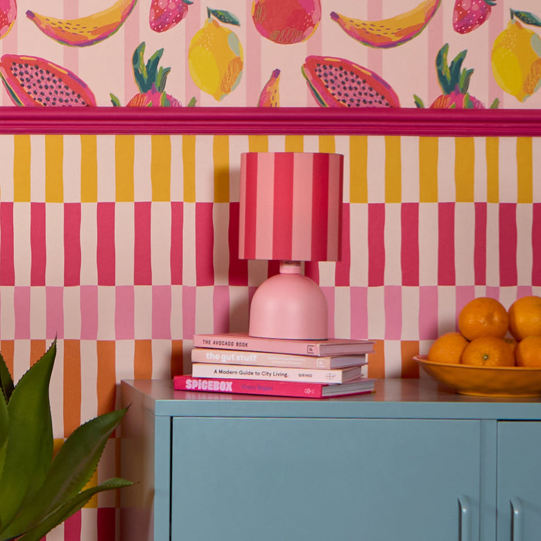 Fruit Salad Sensation Wallpaper in Pinks, Orange and Yellow